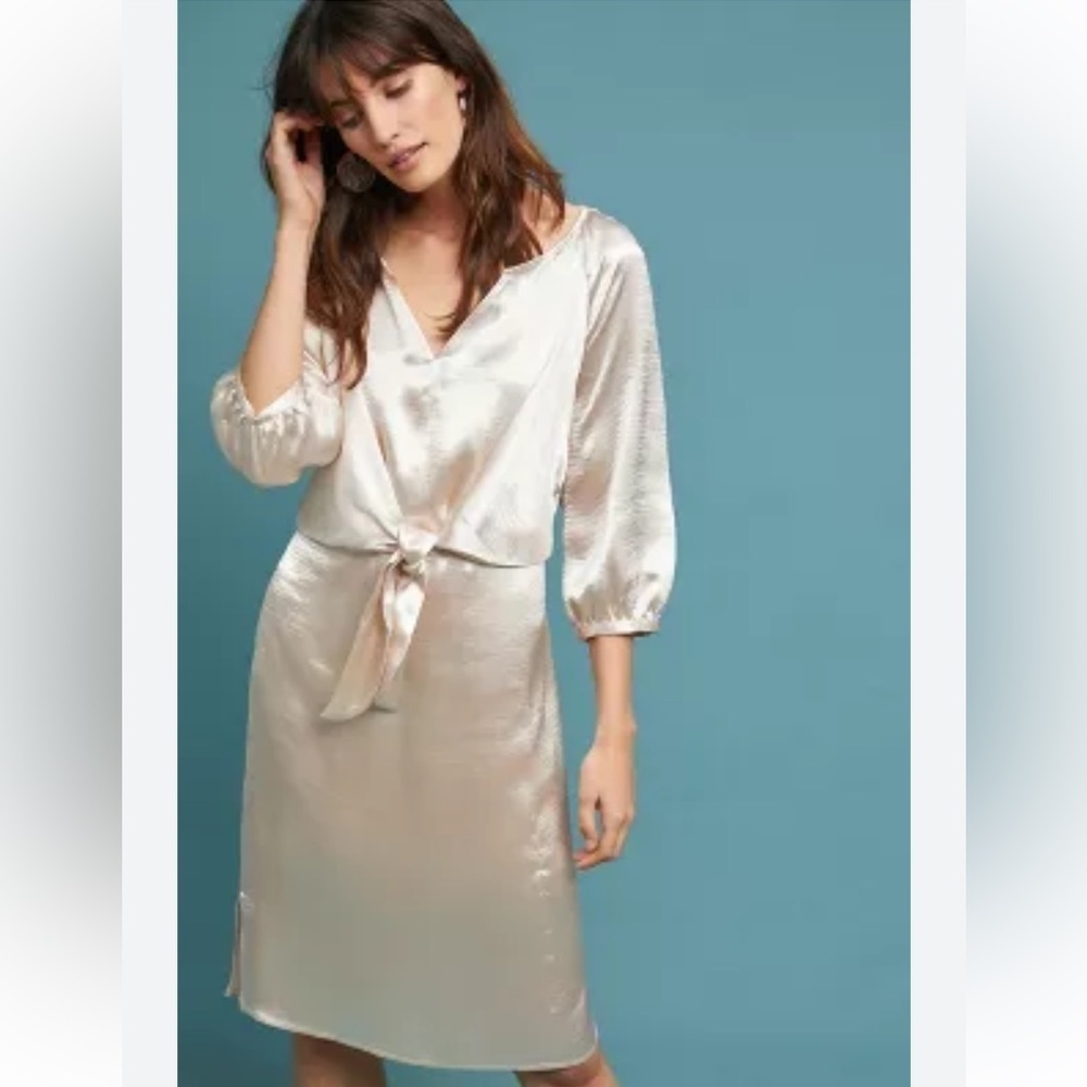 Anthropologie Maeve Metallic Tie Waist Dress Small NWT - Picture 2 of 16
